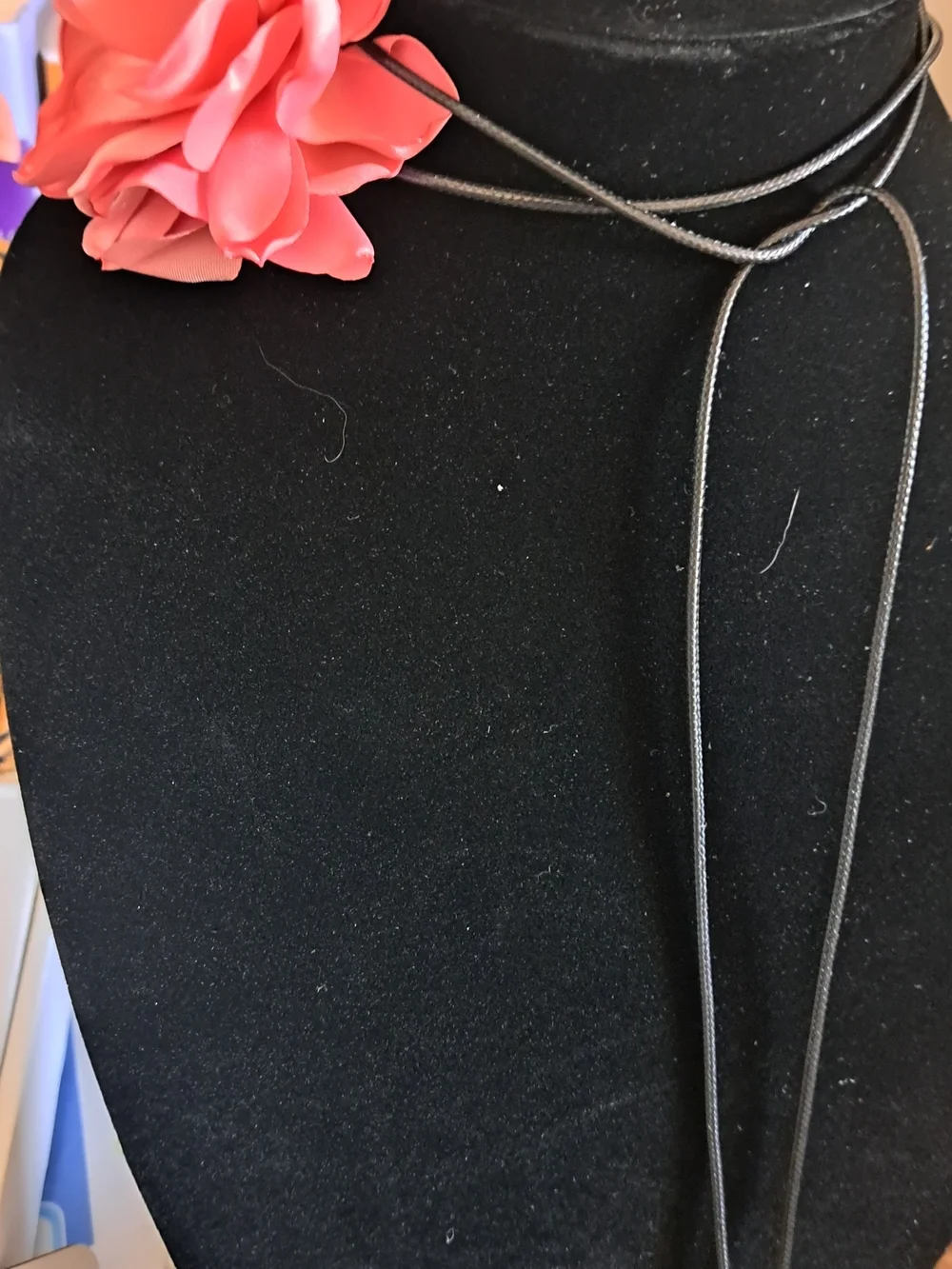 Pink Fabric Flower Neck Choker With Black Cord